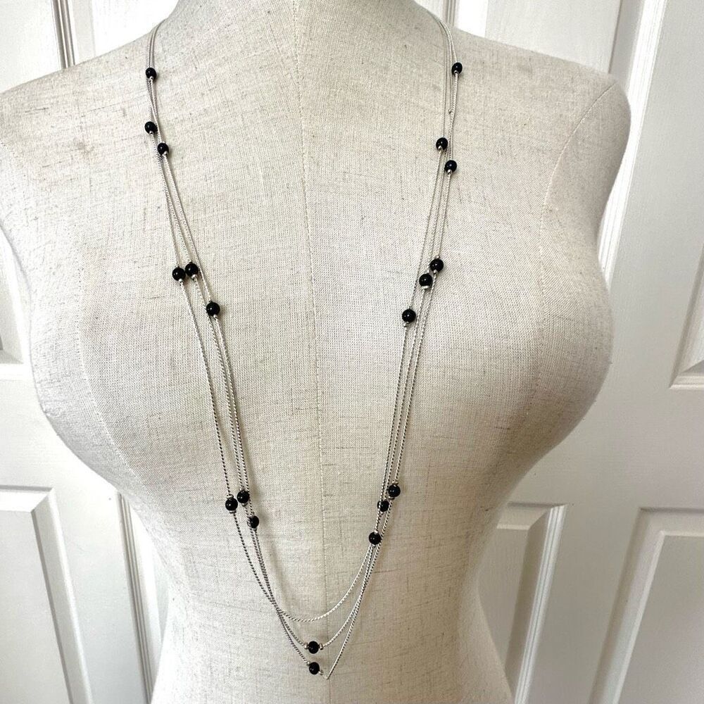 Liz Claiborne silver tone and black beaded multi strand necklace